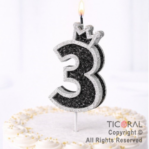 VELA NUMERO CORPOREO CON GIBRE PLATA N.3 x 1
